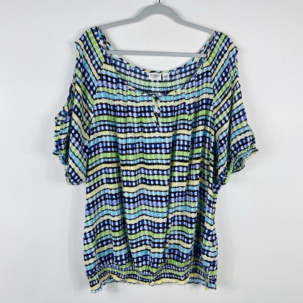 Cato Plus Size 22 24 Printed Cold Shoulder Smocked Blouse Top